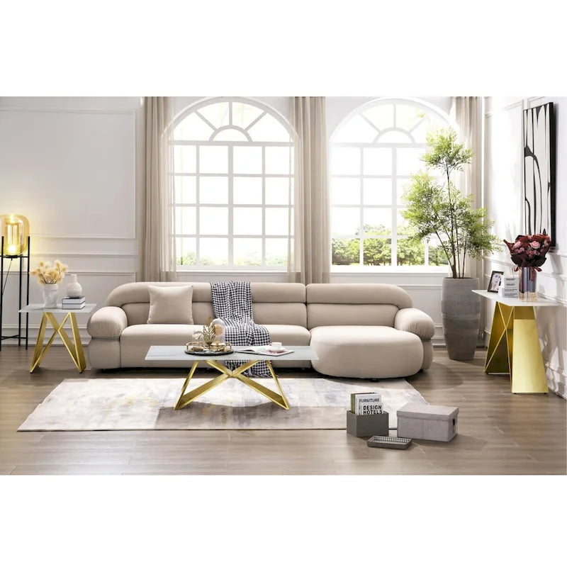 Console en verre trempé blanc avec piètement en métal en forme de M