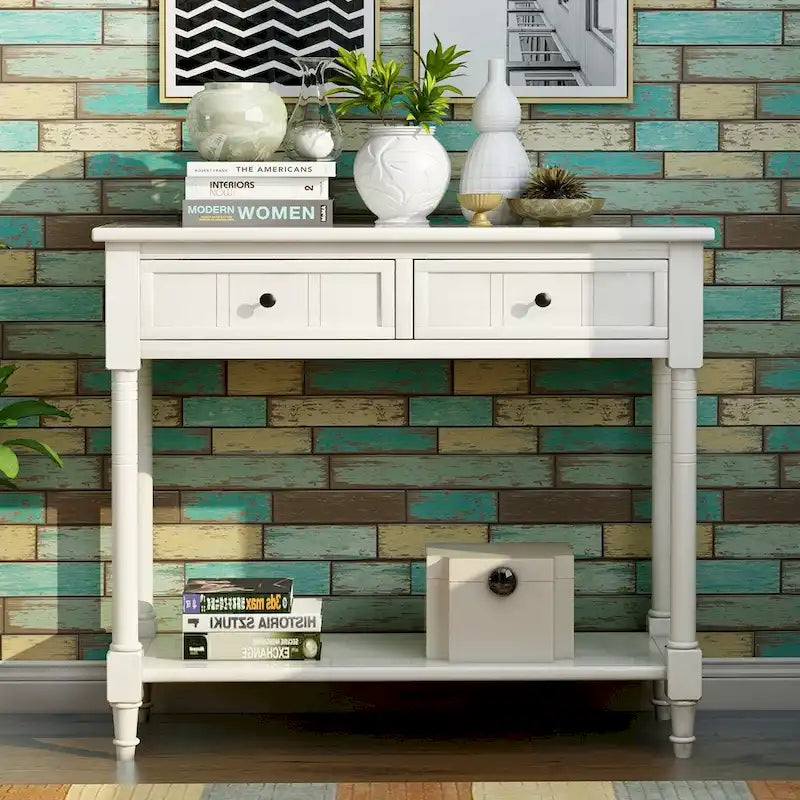 Console de style traditionnel avec deux tiroirs et une étagère inférieure