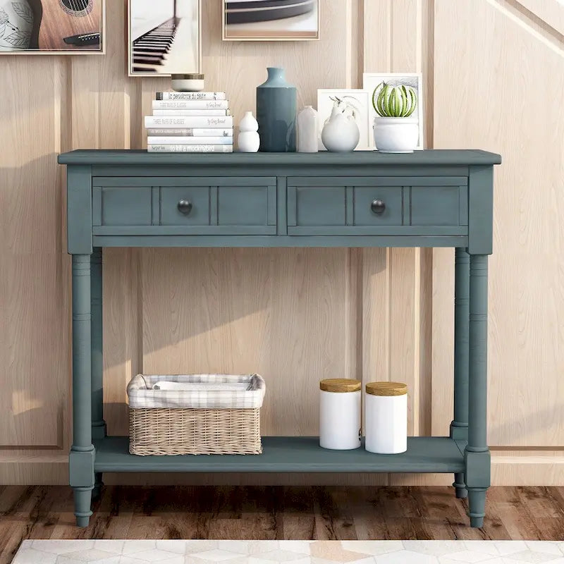 Console de style traditionnel avec deux tiroirs et une étagère inférieure