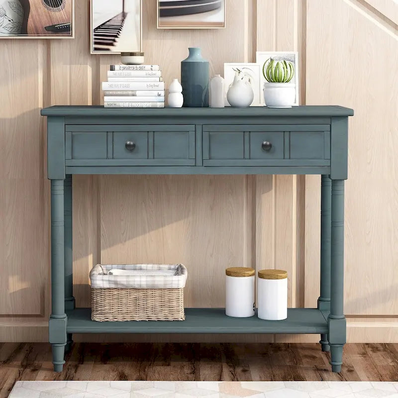 Console de style traditionnel avec deux tiroirs et une étagère inférieure
