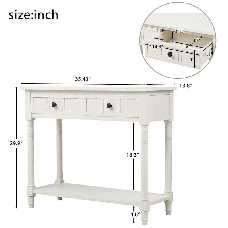 Console de style traditionnel avec deux tiroirs et une étagère inférieure