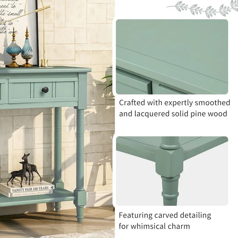 Console de style traditionnel avec deux tiroirs et une étagère inférieure