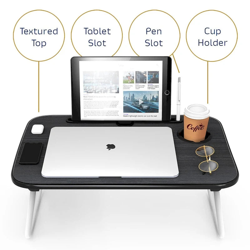 Table de lit réglable pour ordinateur portable – Bureau d'ordinateur portable portable avec pieds pliables