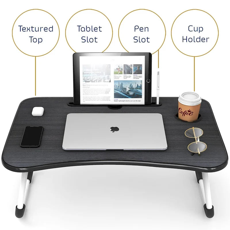 Table de lit réglable pour ordinateur portable – Bureau d'ordinateur portable portable avec pieds pliables