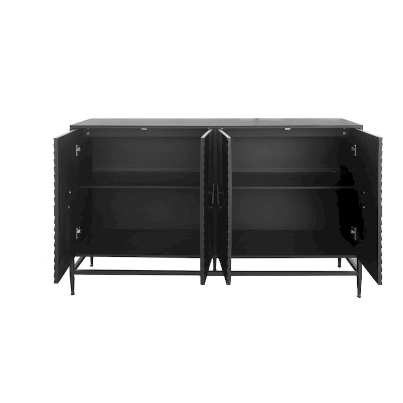 Buffet à quatre portes cannelées noires